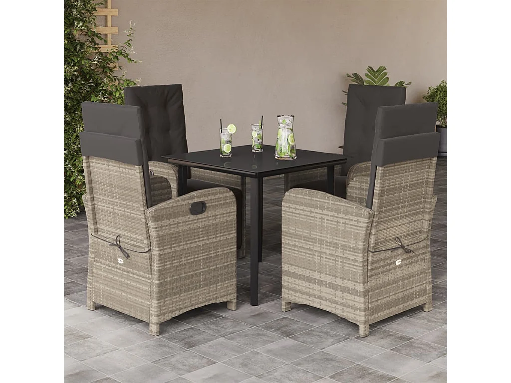Ensemble à manger de jardin et coussins 5 pcs gris clair rotin