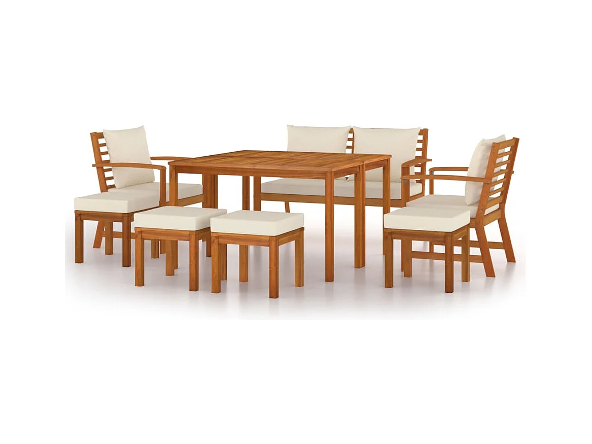 Ensemble de salle à manger de jardin coussins 9 pcs Bois acacia