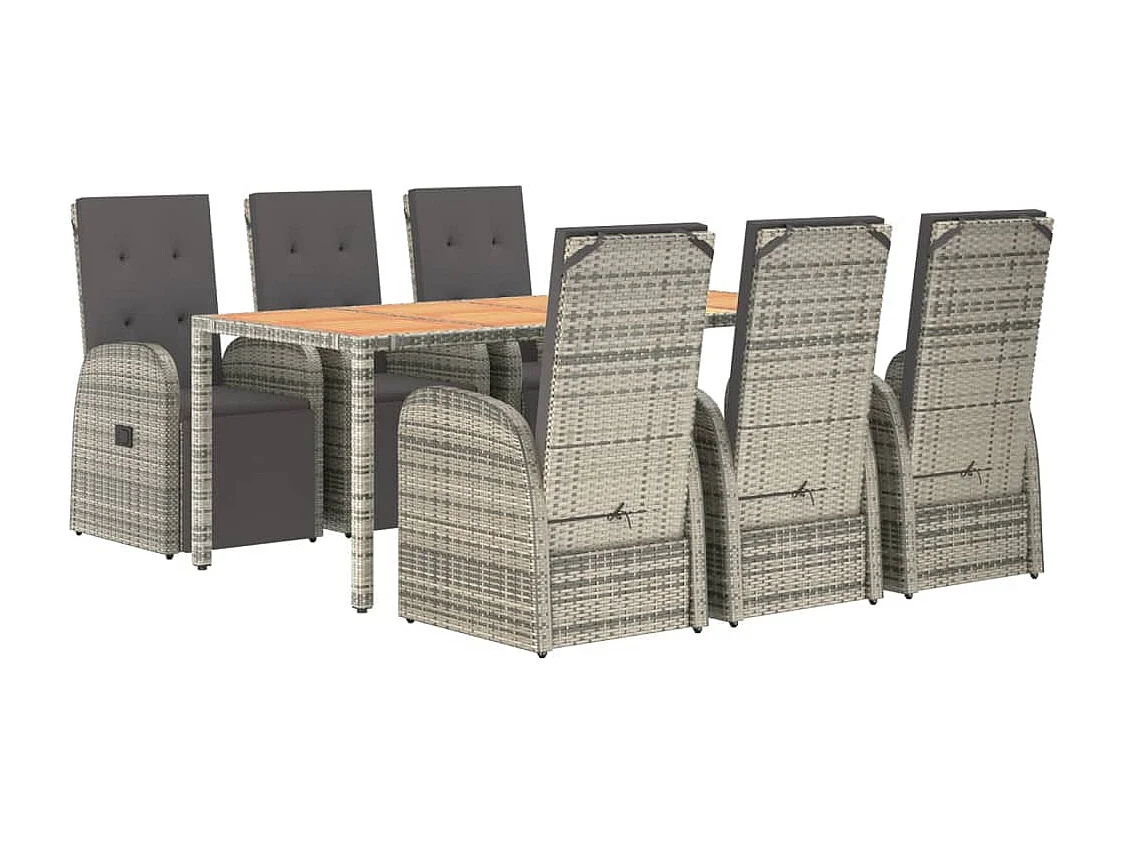 Ensemble à manger de jardin et coussins 7 pcs gris rotin