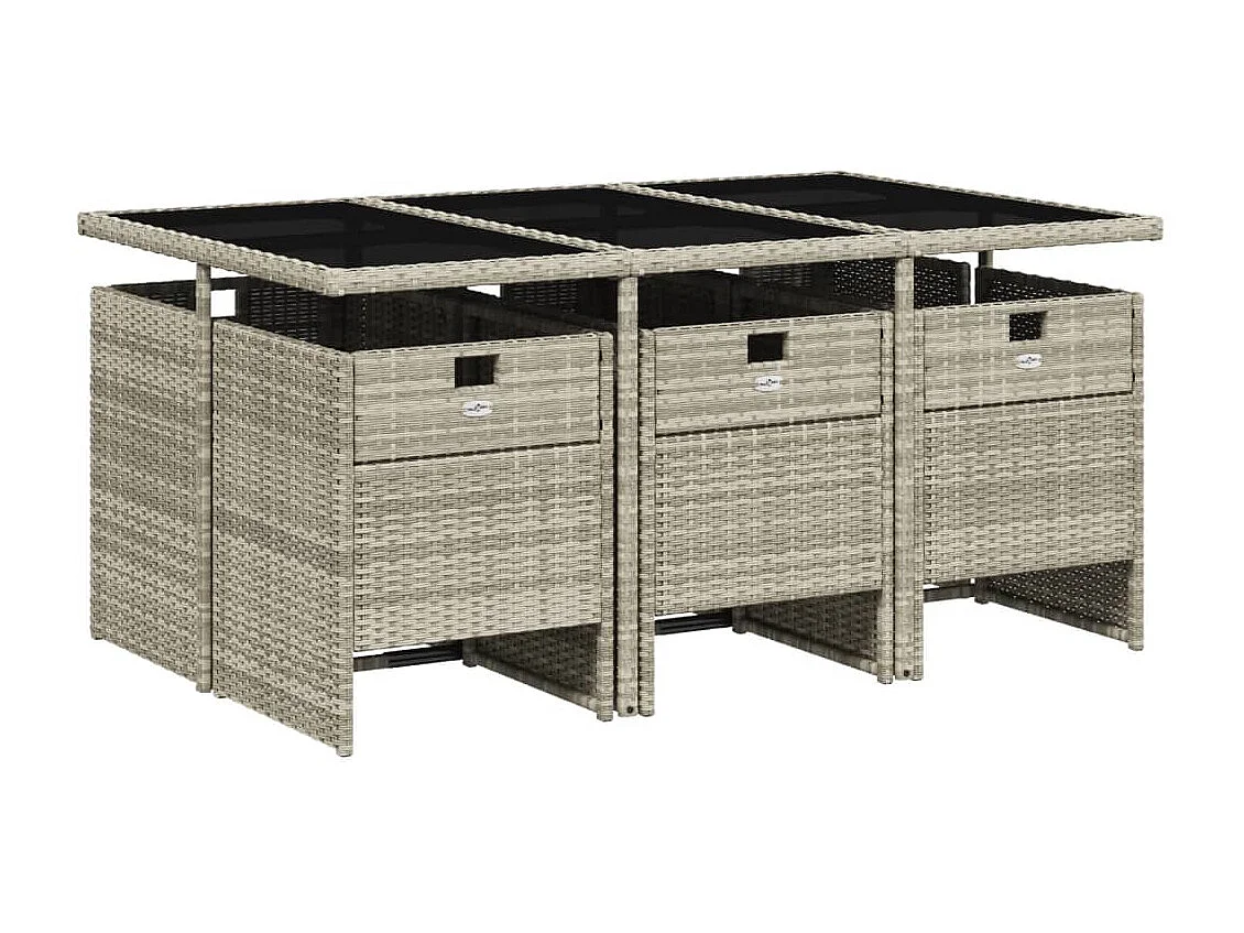 Ensemble à manger de jardin et coussins 7 pcs gris clair rotin