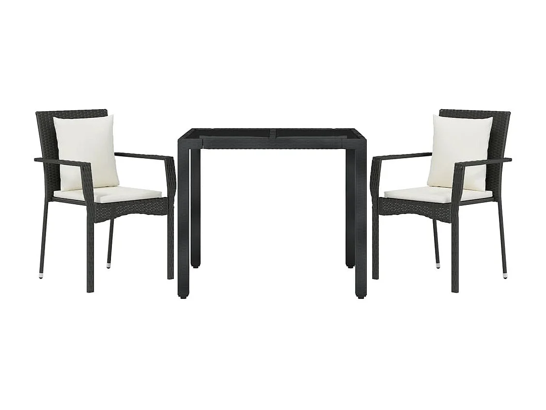 Ensemble à manger de jardin avec coussins 3 pcs Noir