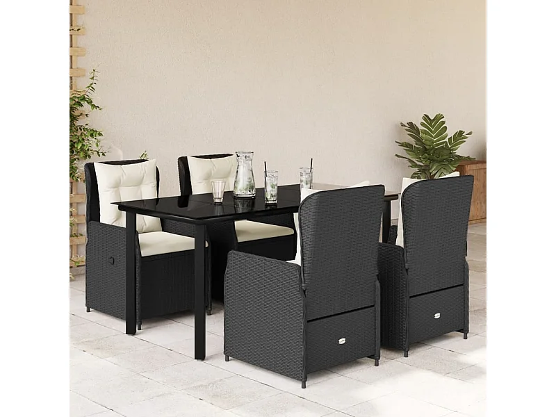 Ensemble à manger de jardin coussins 5pcs Noir Résine tressée