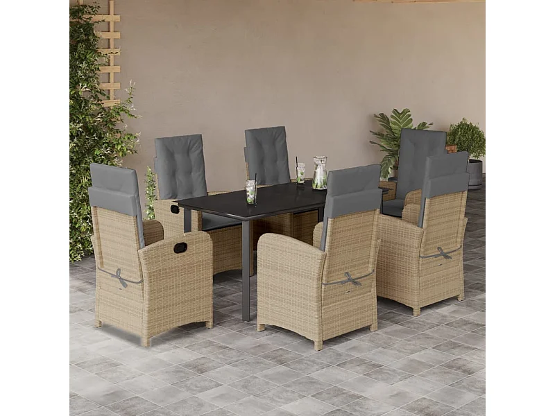 Ensemble à manger de jardin coussins 7 pcs mélange beige rotin