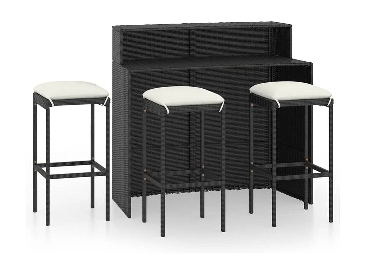 Ensemble de bar de jardin avec coussins 4 pcs Noir