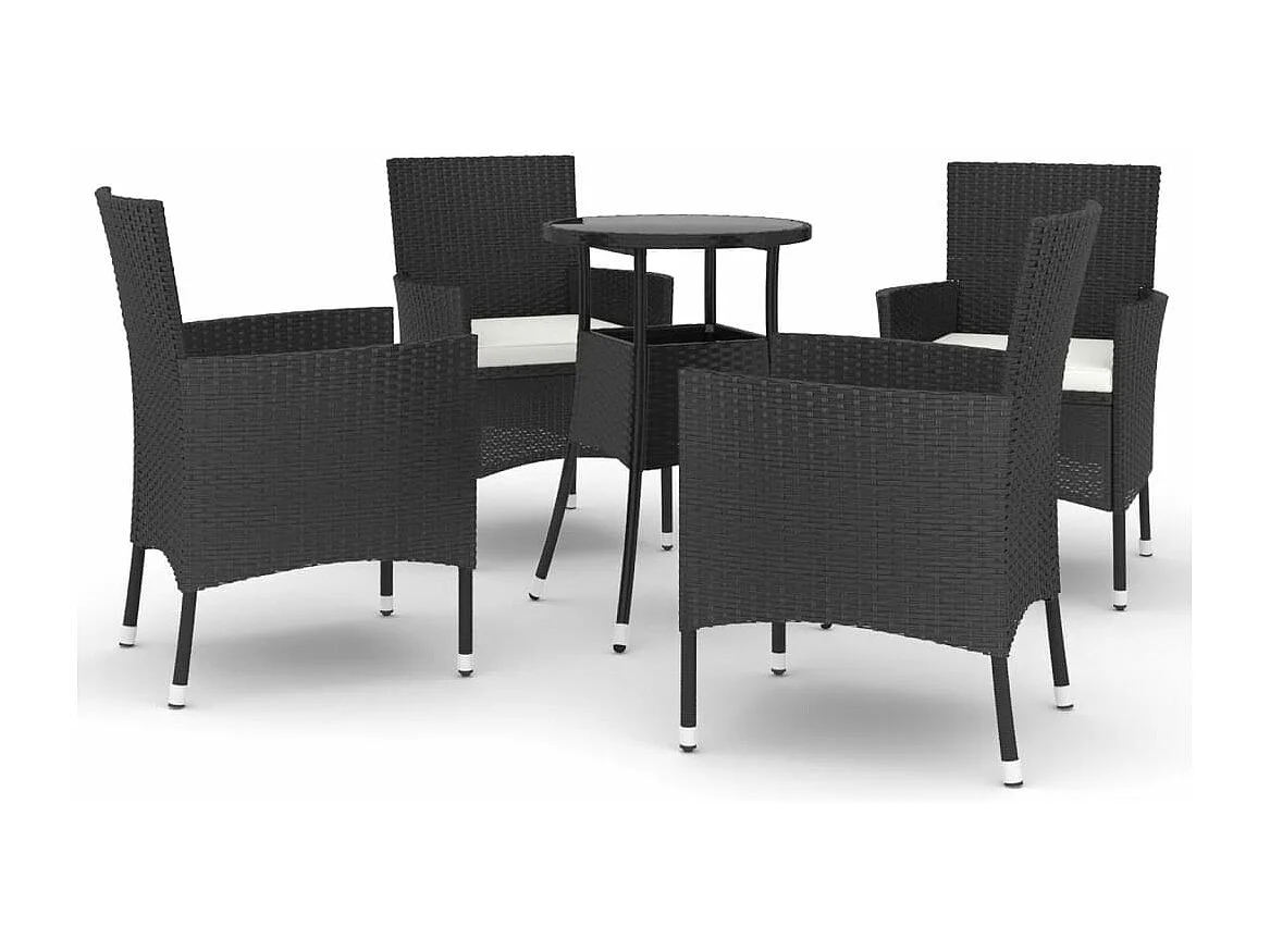 Ensemble de bistro de jardin 5 pcs coussins noir poly rotin
