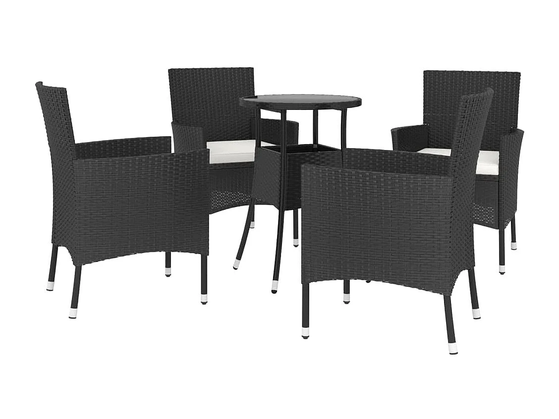 Ensemble de bistro de jardin 5 pcs coussins noir poly rotin