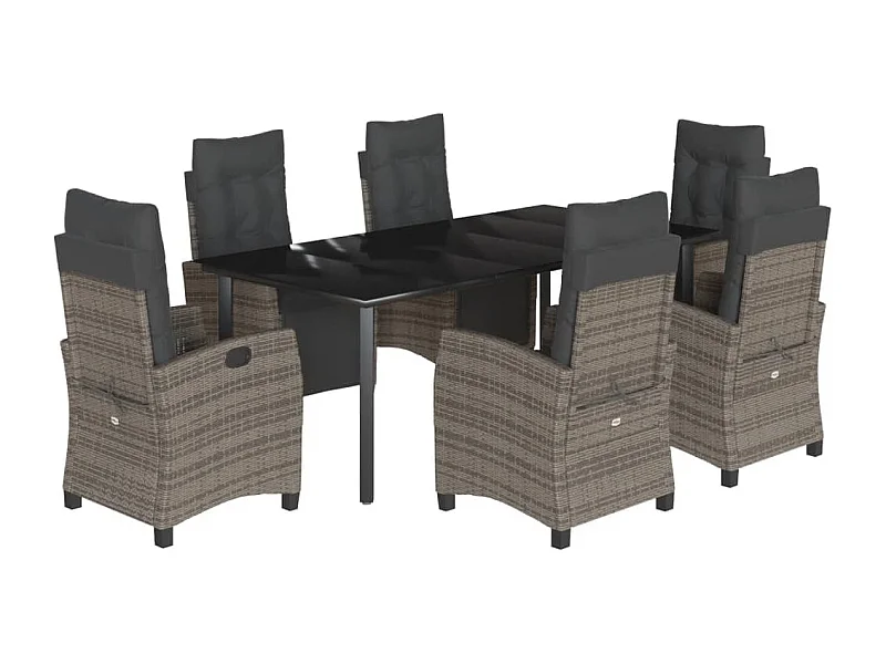 Ensemble à manger de jardin et coussins 7 pcs gris rotin