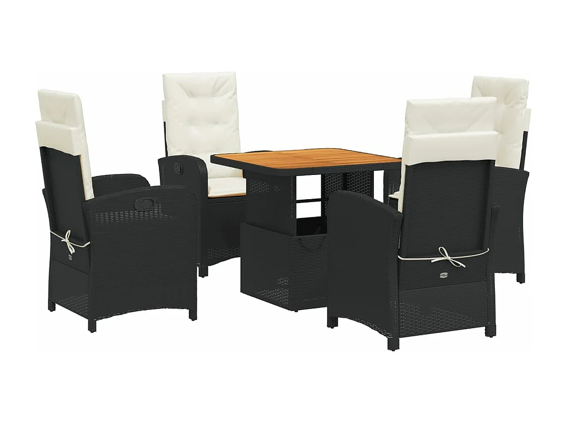 Ensemble à manger de jardin coussins 5pcs Noir Résine tressée