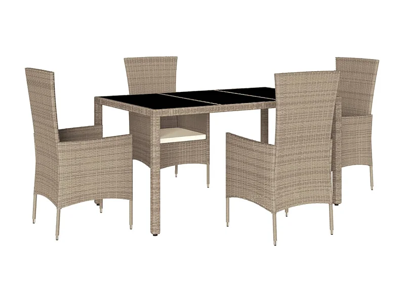 Ensemble à manger de jardin avec coussins 5pcs Beige poly rotin