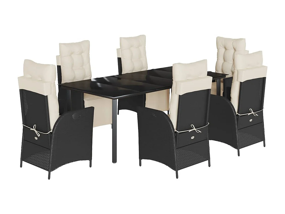 Ensemble à manger de jardin coussins 7pcs Noir Résine tressée