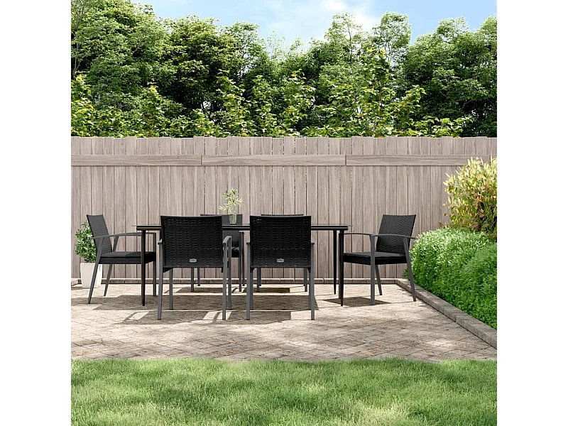 Ensemble à manger de jardin 7 pcs coussins résine tressée acier