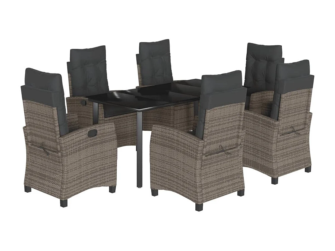 Ensemble à manger de jardin et coussins 7 pcs gris rotin