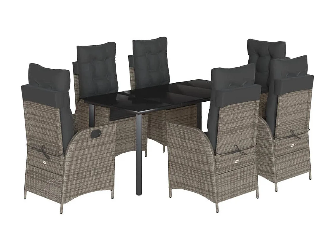 Ensemble à manger de jardin et coussins 7 pcs gris rotin