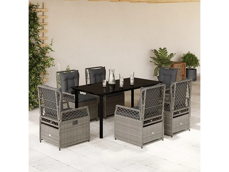 Ensemble à manger de jardin et coussins 7 pcs gris clair rotin