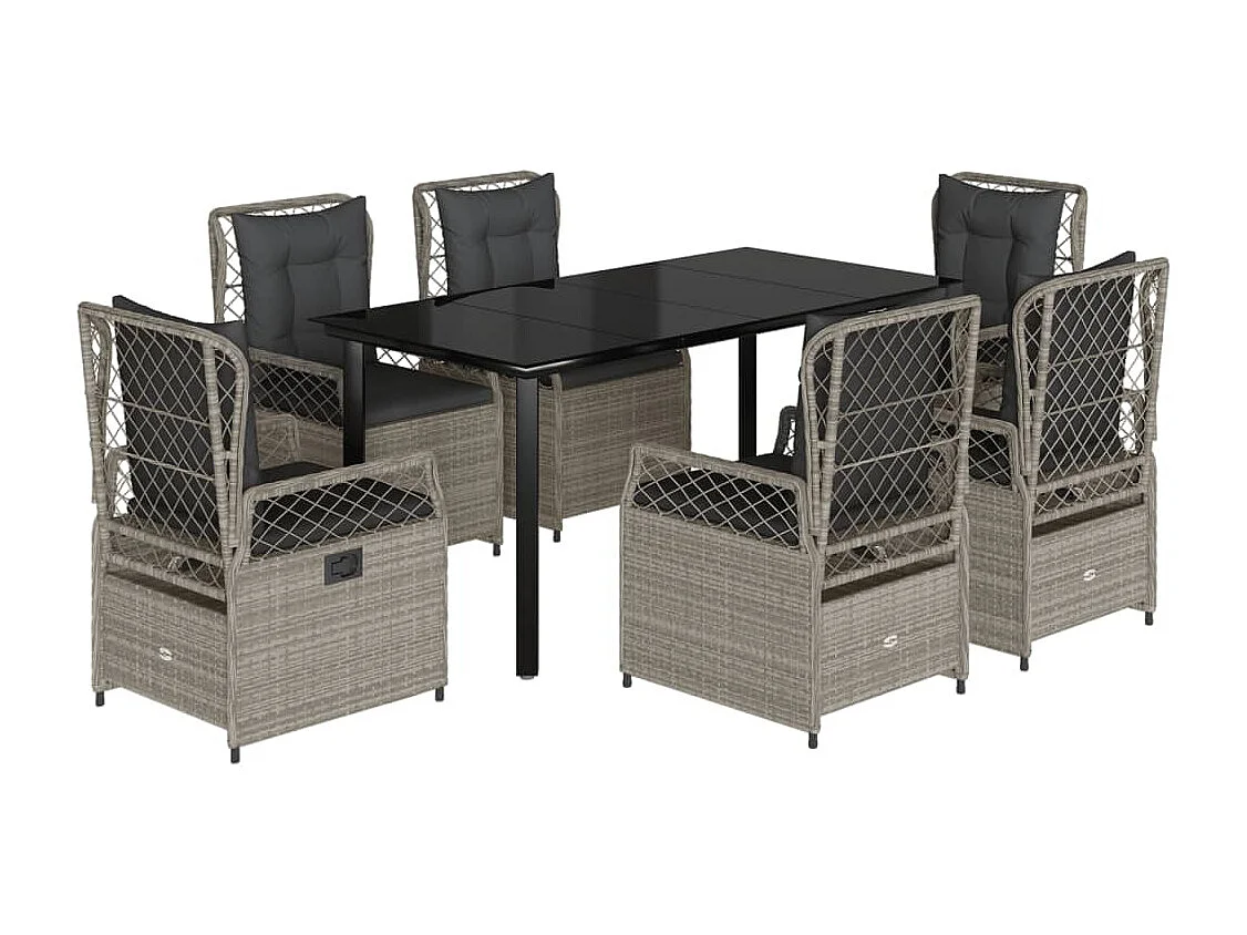 Ensemble à manger de jardin et coussins 7 pcs gris clair rotin