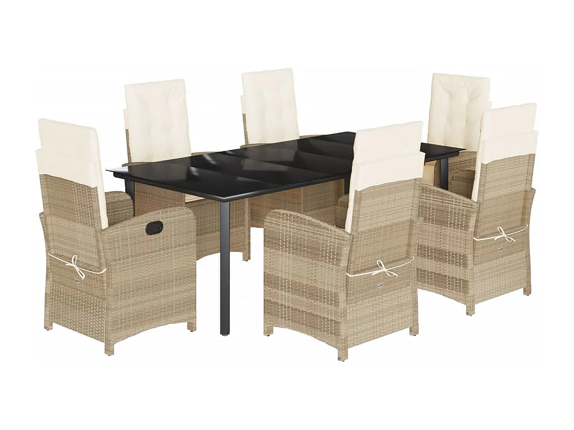 Ensemble à manger de jardin et coussins 7 pcs beige poly rotin