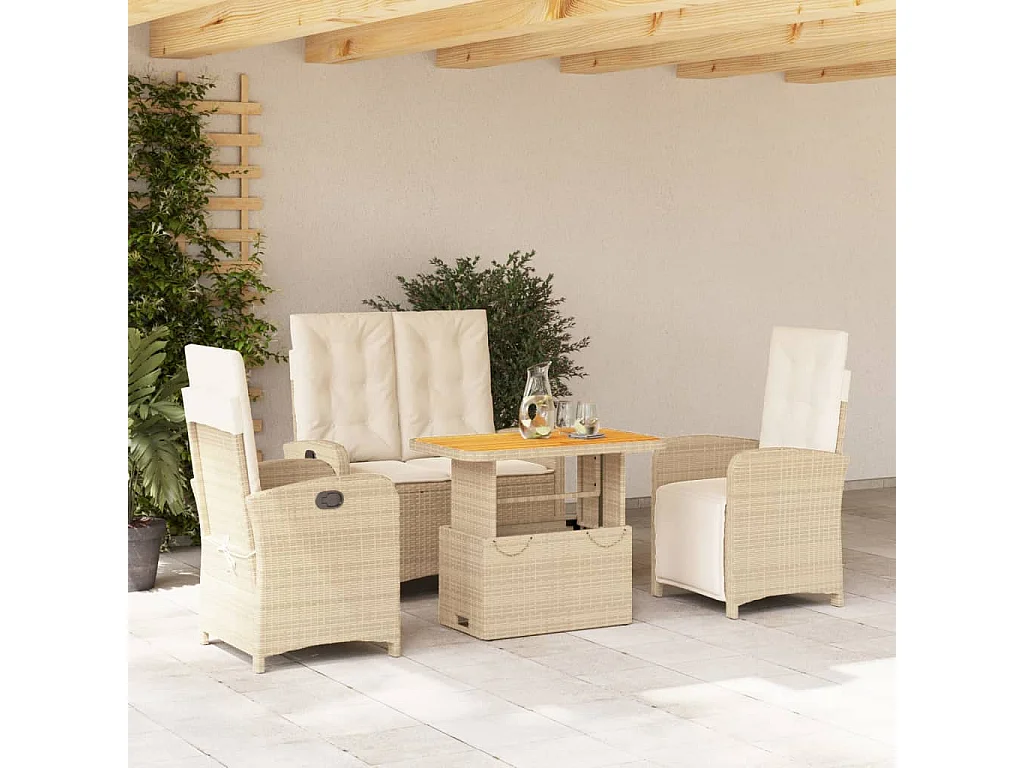 Ensemble à manger de jardin coussins 4 pcs beige résine tressée