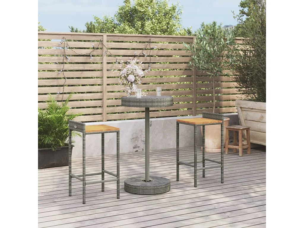 Ensemble de bar jardin 3 pcs gris poly rotin-bois massif acacia