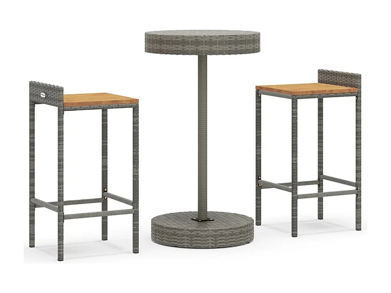 Ensemble de bar jardin 3 pcs gris poly rotin-bois massif acacia