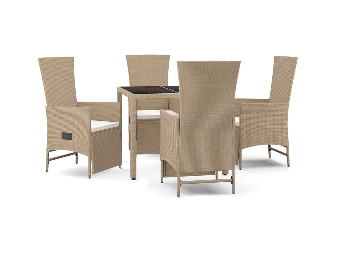Ensemble à manger de jardin avec coussins 5pcs Beige poly rotin