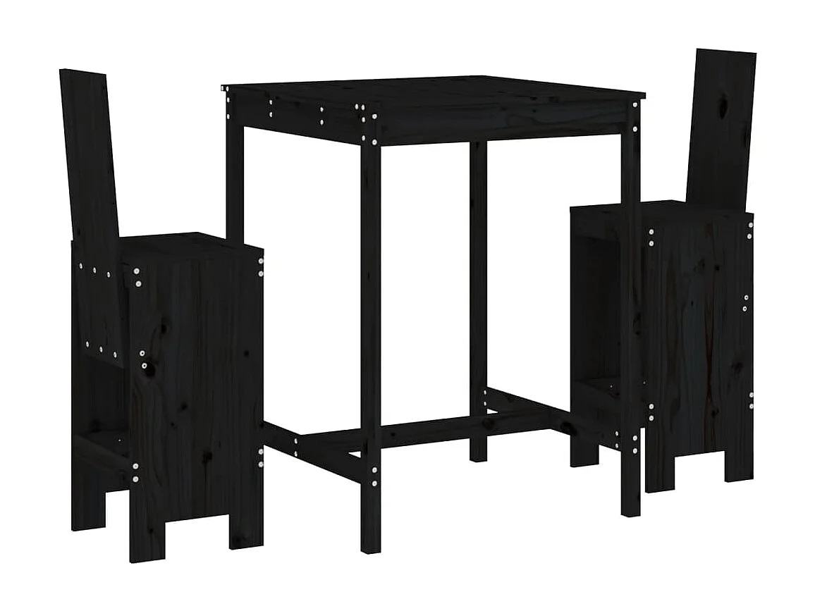 Ensemble de bar de jardin 3 pcs noir bois de pin massif