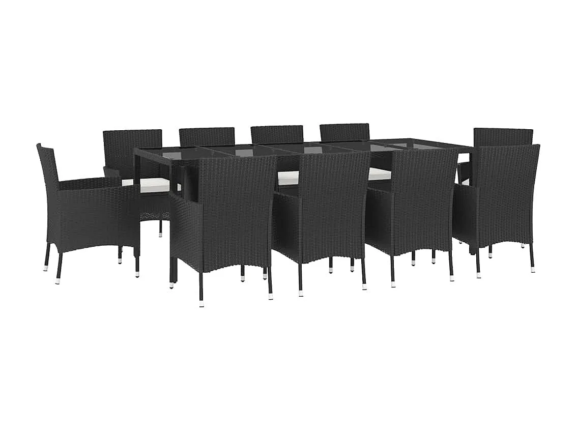 Ensemble à manger de jardin 11 pcs coussins noir résine tressée
