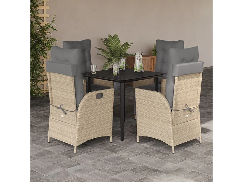 Ensemble à manger de jardin coussins 5 pcs mélange beige rotin