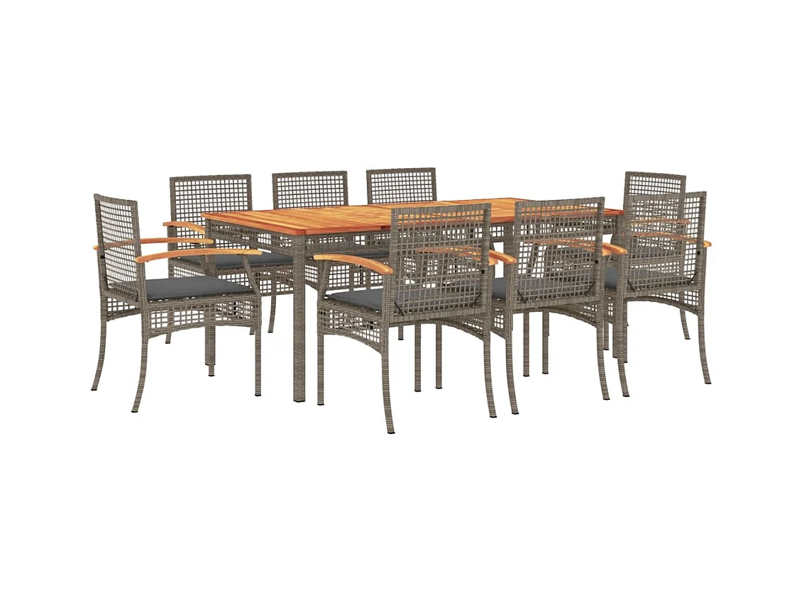 Ensemble à manger de jardin 9 pcs coussins gris résine tressée