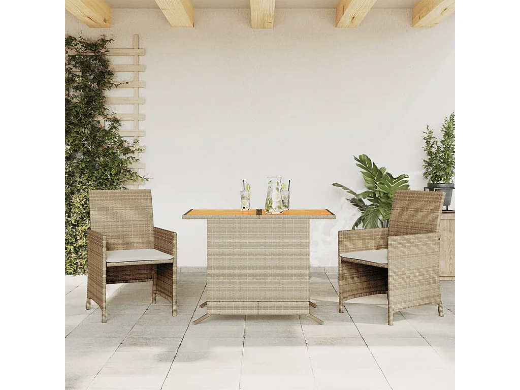 Ensemble de bistro 3 pcs avec coussins beige résine tressée