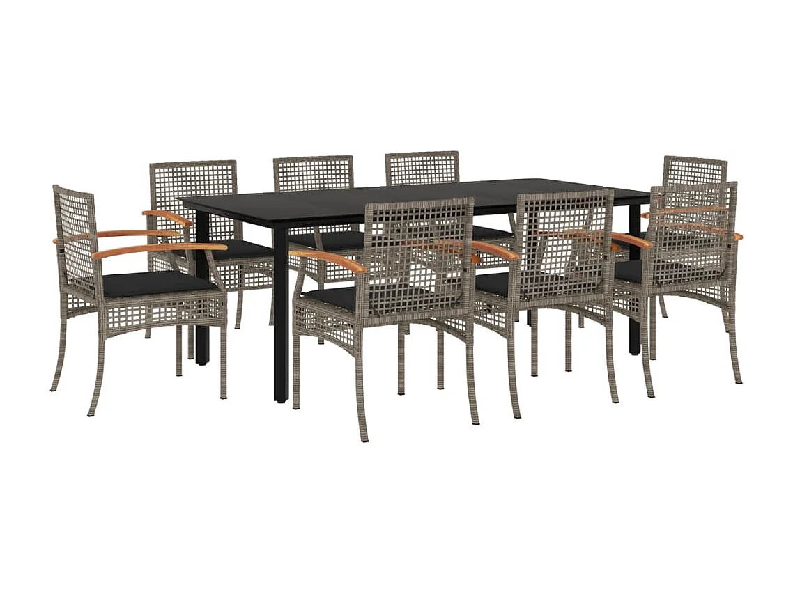Ensemble à manger de jardin 9 pcs coussins gris résine tressée
