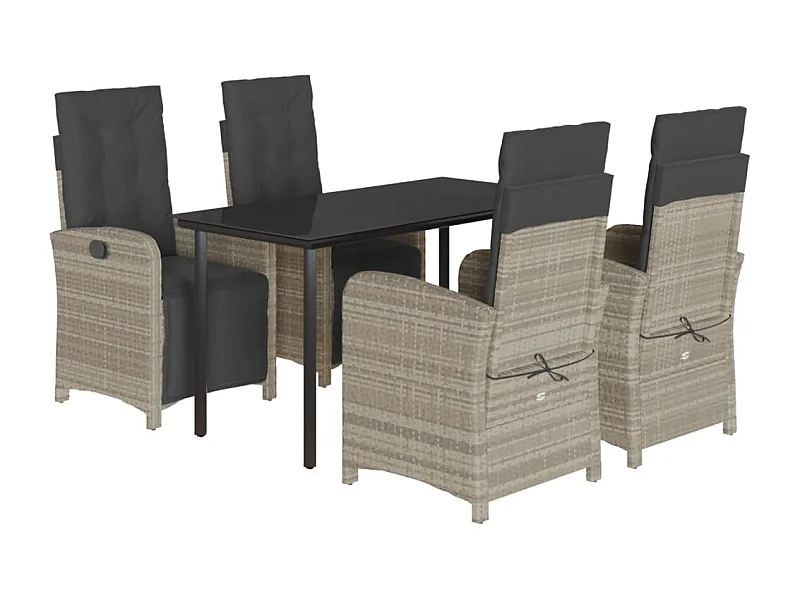 Ensemble à manger de jardin et coussins 5 pcs gris clair rotin