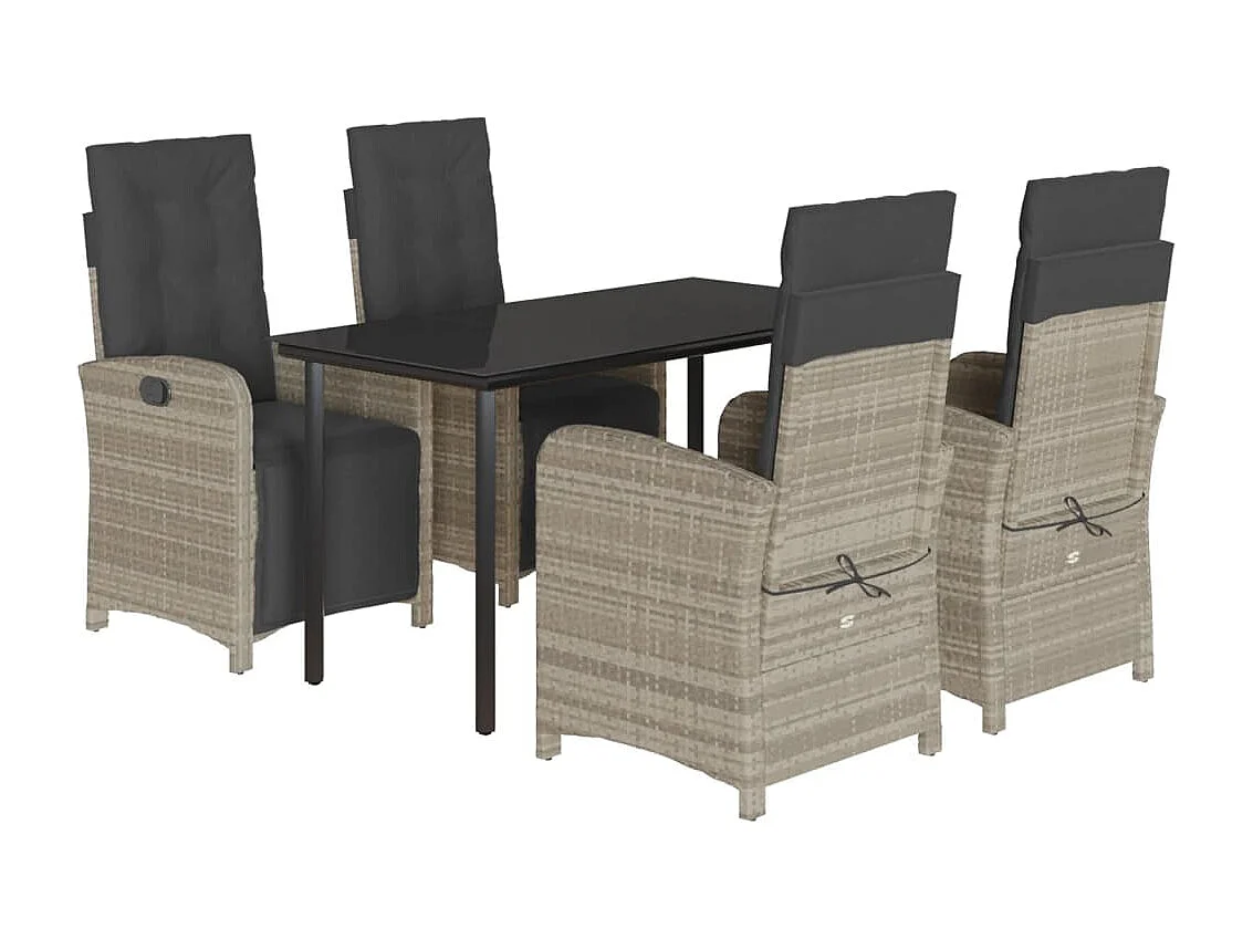 Ensemble à manger de jardin et coussins 5 pcs gris clair rotin