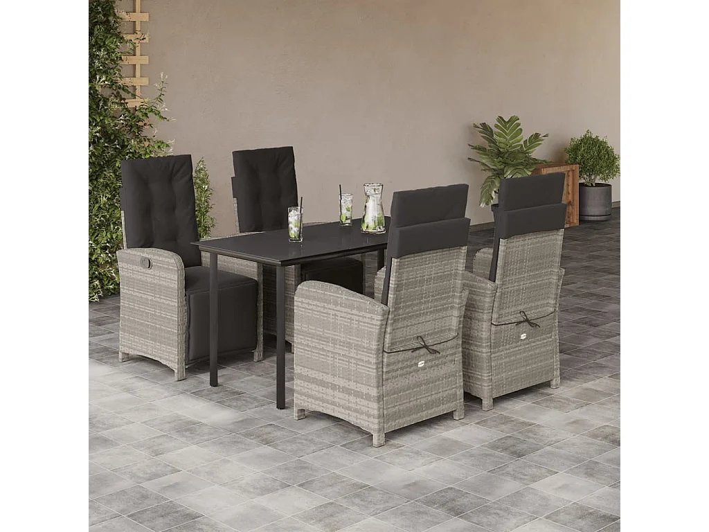 Ensemble à manger de jardin et coussins 5 pcs gris clair rotin