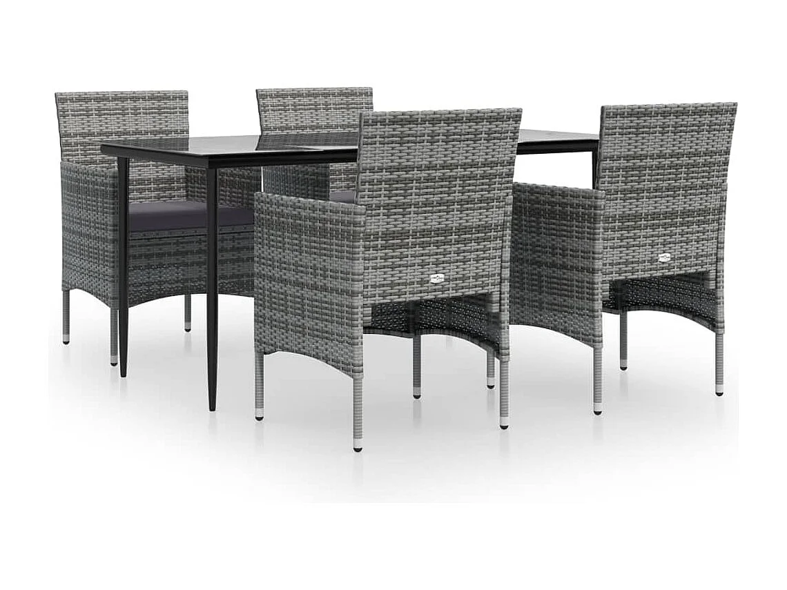 Ensemble à manger de jardin et coussins 5pcs Gris-noir