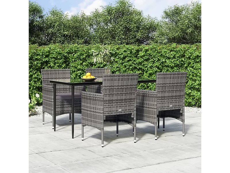 Ensemble à manger de jardin et coussins 5pcs Gris-noir