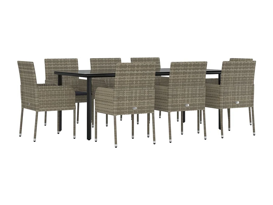 Ensemble à manger de jardin 9pcs et coussins noir et gris