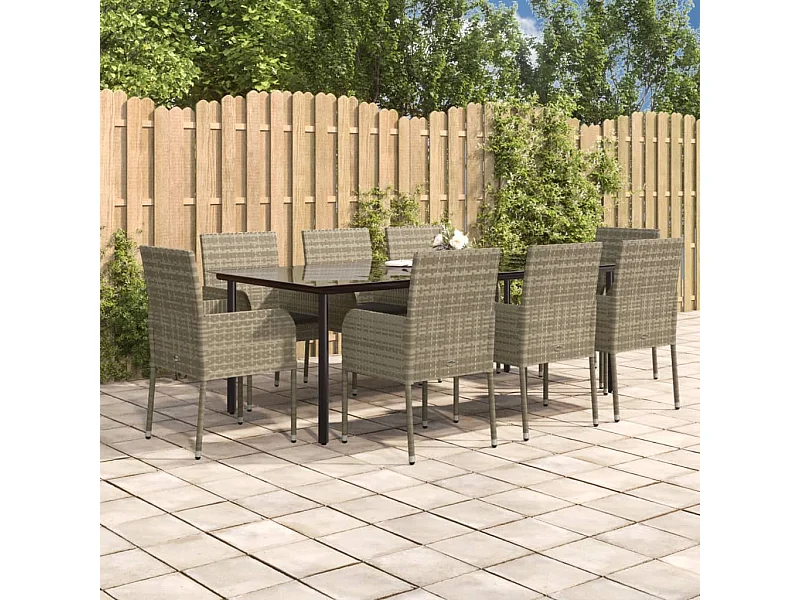 Ensemble à manger de jardin 9pcs et coussins noir et gris