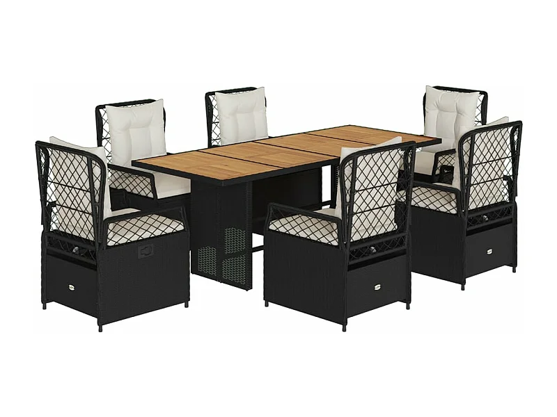 Ensemble à manger de jardin coussins 7pcs Noir Résine tressée