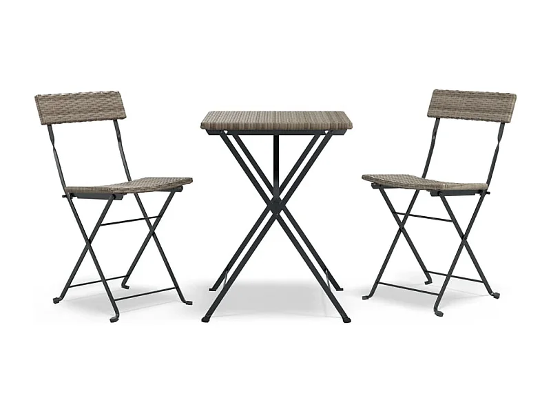 Ensemble de bistro pliable 3 pcs Gris Résine tressée