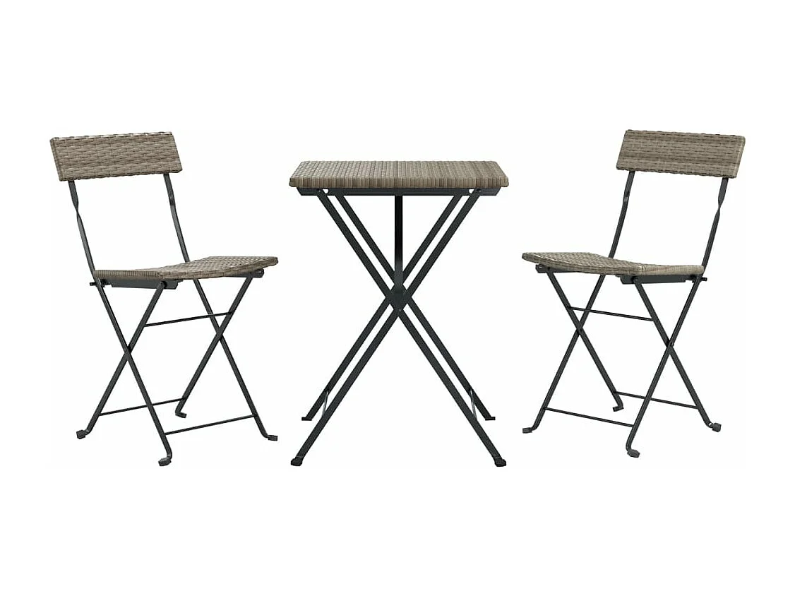 Ensemble de bistro pliable 3 pcs Gris Résine tressée