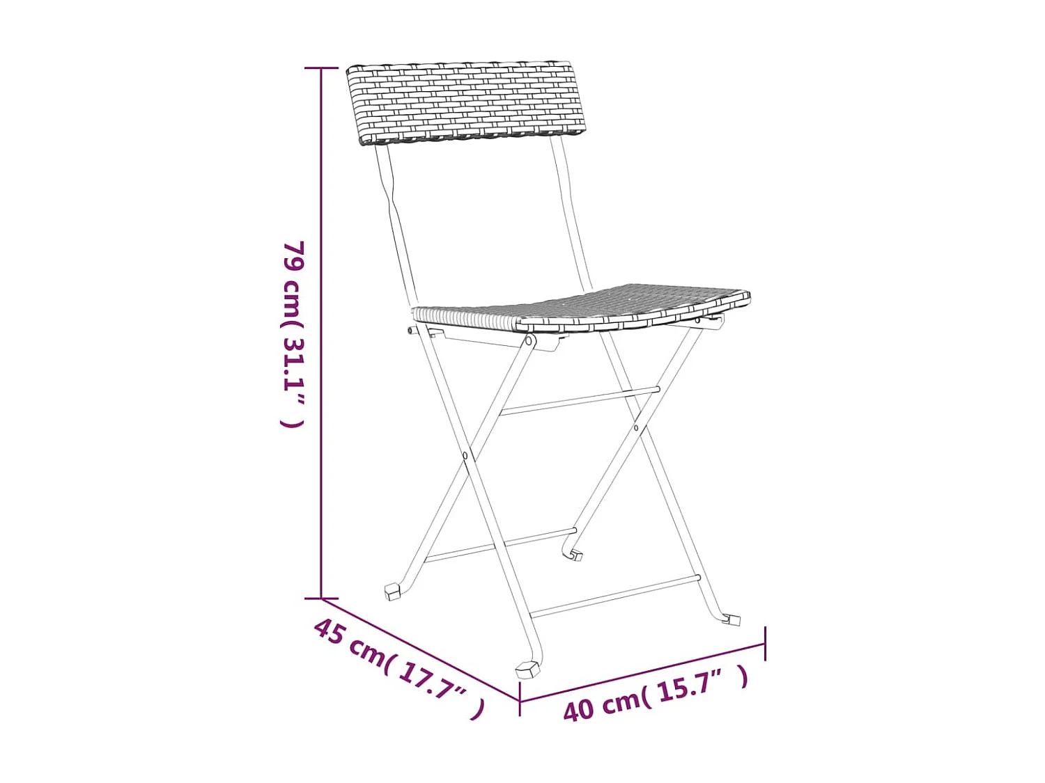 Ensemble de bistro pliable 3 pcs Gris Résine tressée