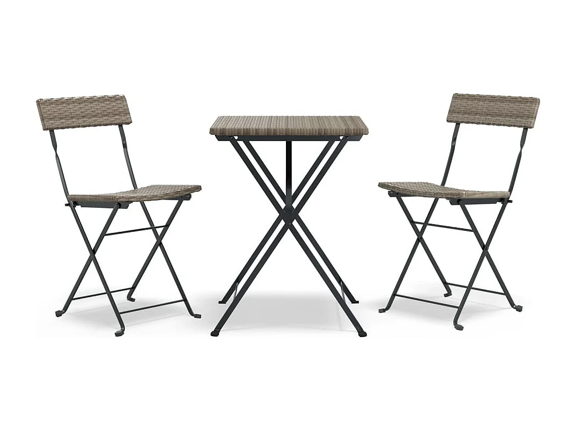 Ensemble de bistro pliable 3 pcs Gris Résine tressée