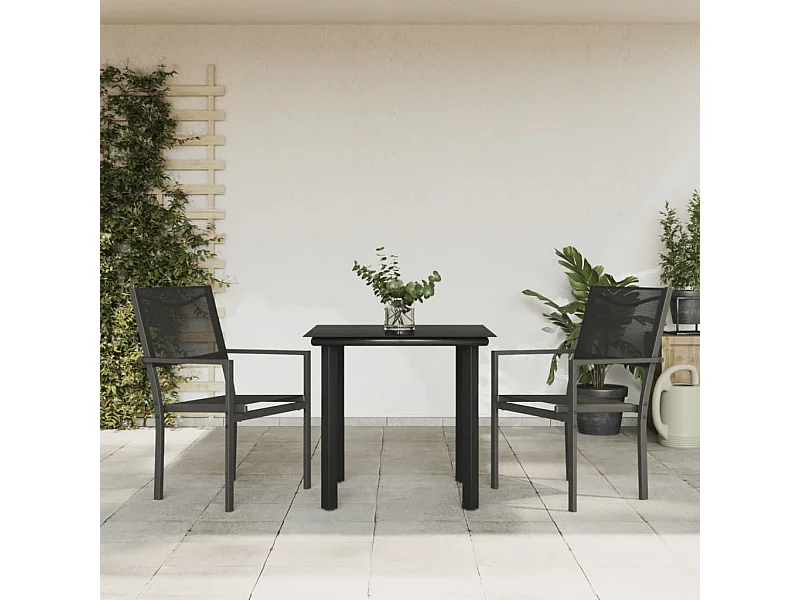 Ensemble à manger de jardin 3 pcs noir textilène et acier