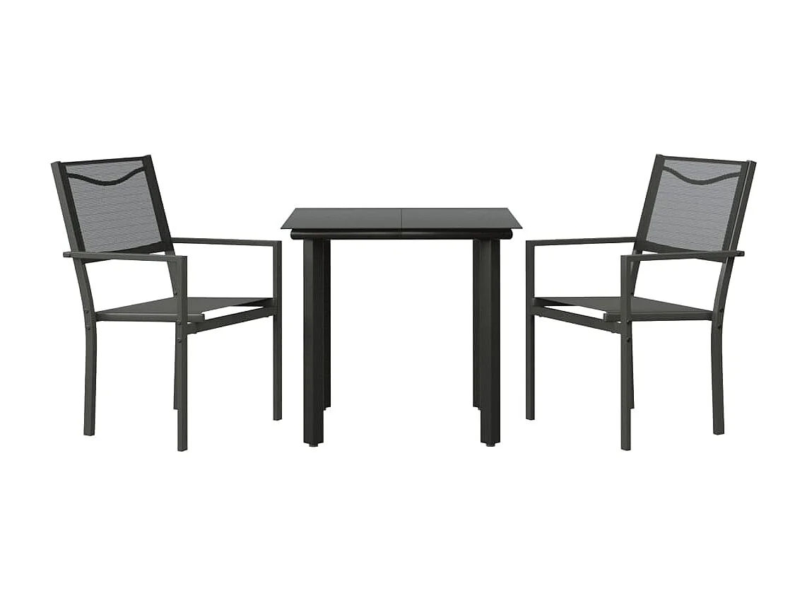 Ensemble à manger de jardin 3 pcs noir textilène et acier