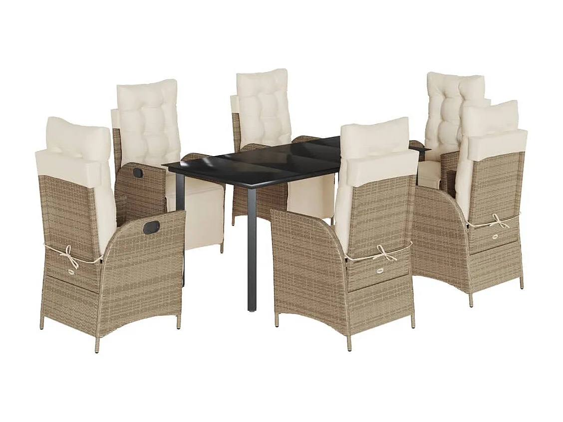 Ensemble à manger de jardin et coussins 7 pcs beige poly rotin
