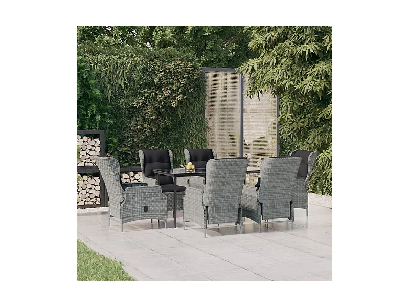 Ensemble à manger de jardin 7 pcs Gris clair Résine tressée