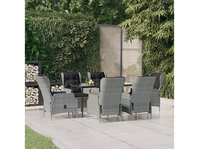 Ensemble à manger de jardin 7 pcs Gris clair Résine tressée