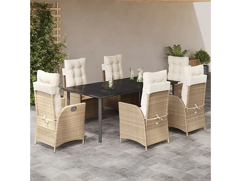 Ensemble à manger de jardin et coussins 7 pcs beige poly rotin
