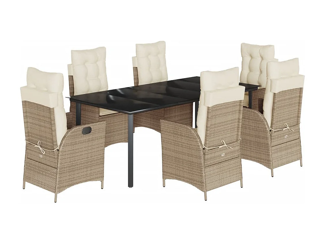 Ensemble à manger de jardin et coussins 7 pcs beige poly rotin