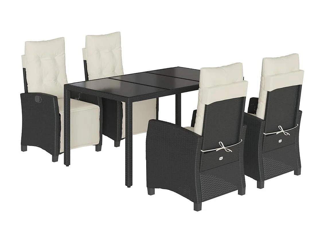 Ensemble à manger de jardin coussins 5pcs Noir Résine tressée